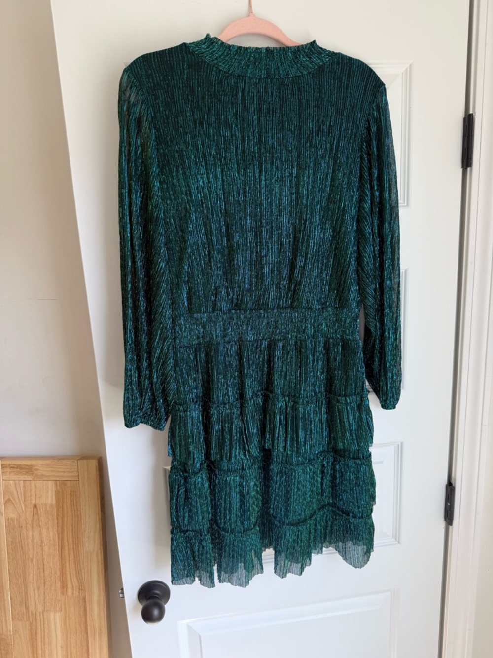 MSK Iridescent Teal Metallic Pleated Blouse